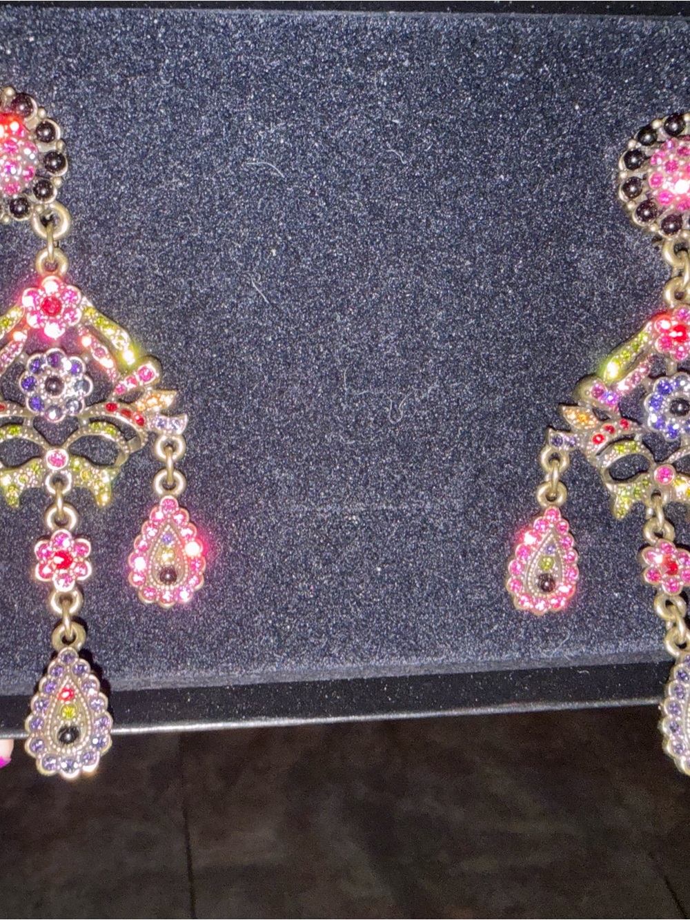 Heidi Daus Gold-Tone Pink & Purple Crystal Filigree Chandelier Earrings